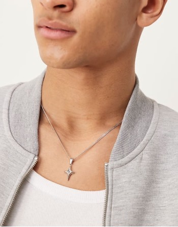 waterproof stainless steel necklace with star pendant in silver tone