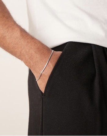 sterling silver flat chain bracelet in silver