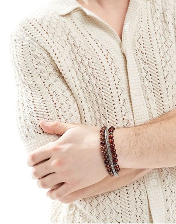 festival beaded and chain 3 pack bracelet set in burgundy