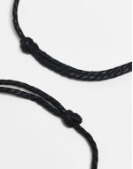pack of two cord pendant bracelets in black and  silver