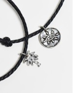 pack of two cord pendant bracelets in black and  silver
