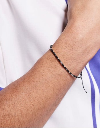 festival fabric and metal beading bracelet in black