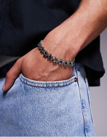 black crystals star bracelet in silver