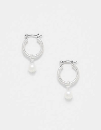 unisex silver hoop earrings with pearl drops