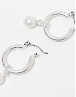 unisex silver hoop earrings with pearl drops