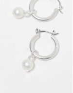 unisex silver hoop earrings with pearl drops