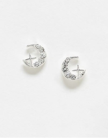 gemset crescent moon stud earrings in sterling silver