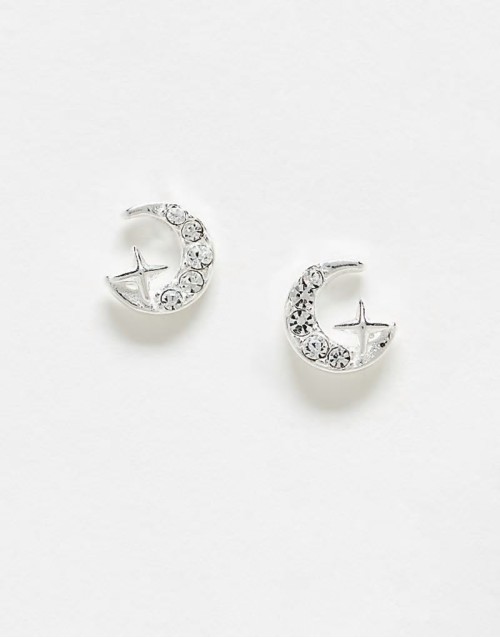 gemset crescent moon stud earrings in sterling silver