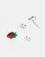 red strawberry stud earrings in sterling silver