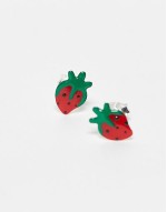 red strawberry stud earrings in sterling silver