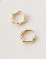 hexagon huggie hoop earrings in gold