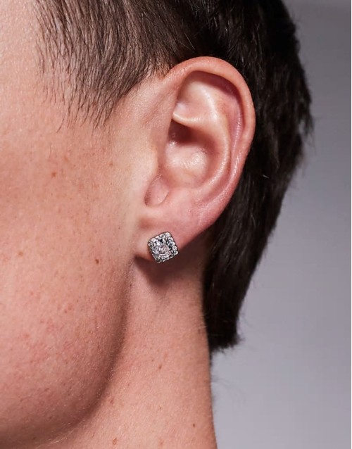 crystal stud earring in silver tone