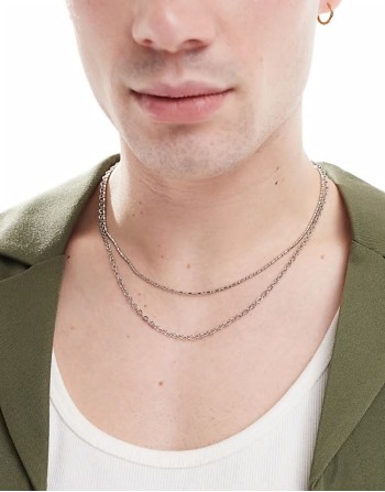 Shining mixed chain 2 pack necklace in silver