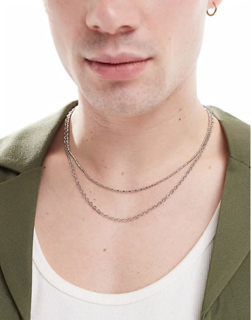 Shining mixed chain 2 pack necklace in silver